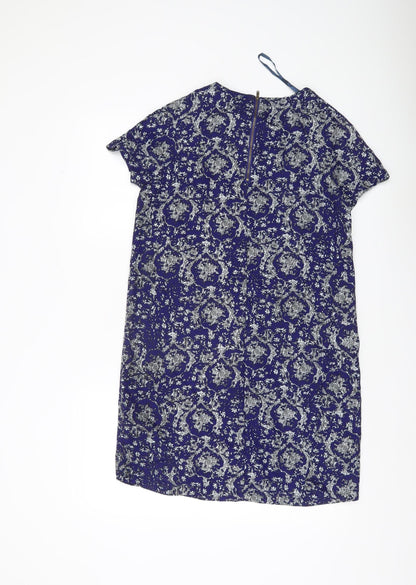 AX Paris Women Blue Floral Shift Dress Size 10 Short Sleeve