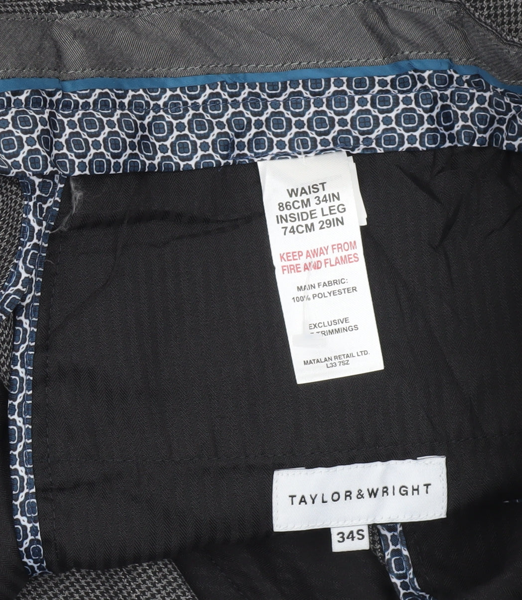 Taylor & Wright Men’s Grey Check Dress Trousers Size 34S