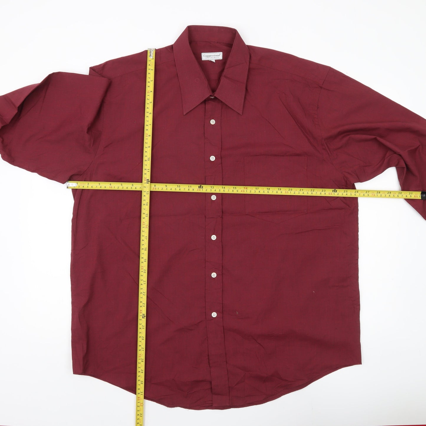 Copperstone Men's Red 17.5 Long Sleeve Button-Up Shirt Smart Casual