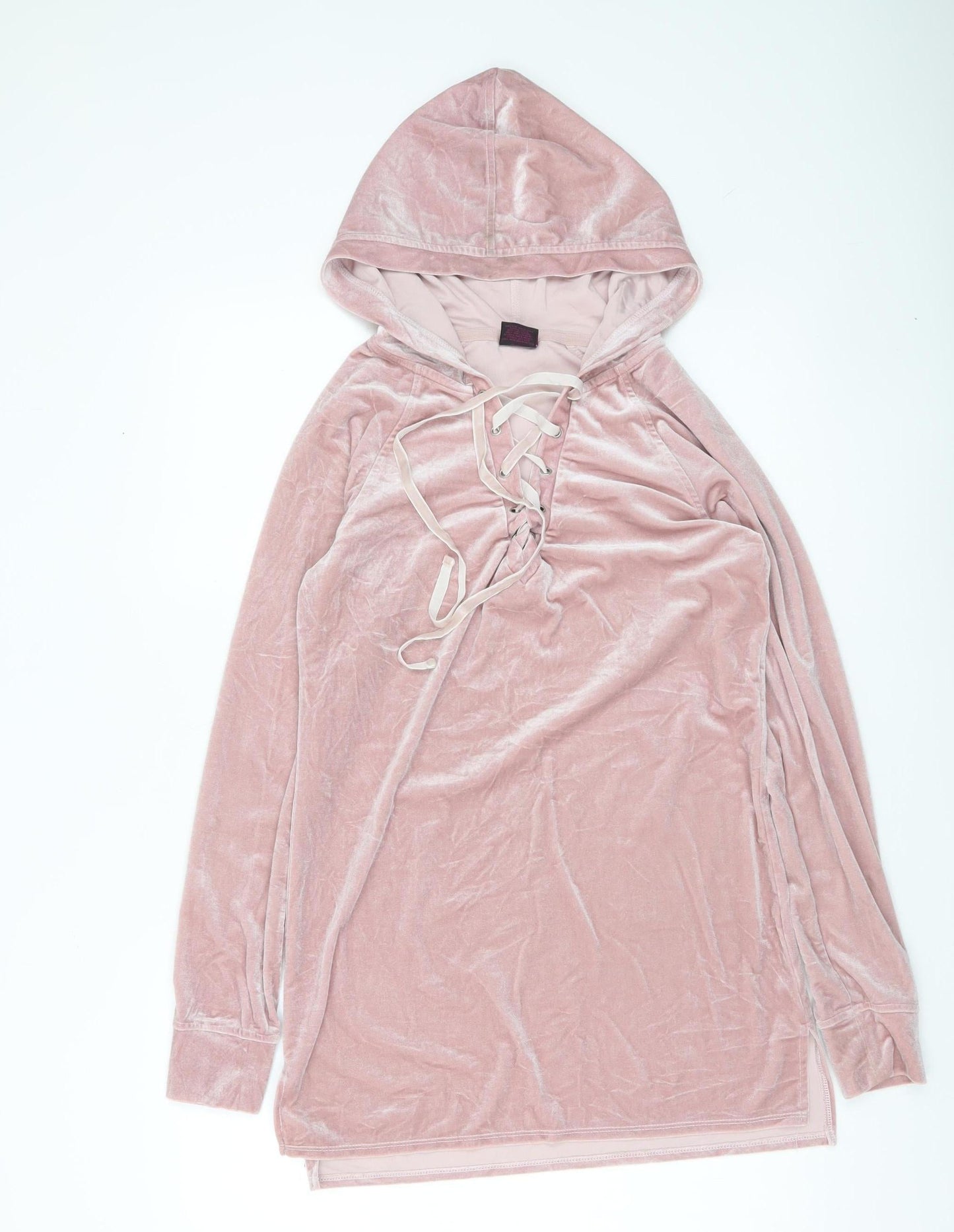 Material Girl Women’s Pink Velvet Lace Up Hoodie Tunic M