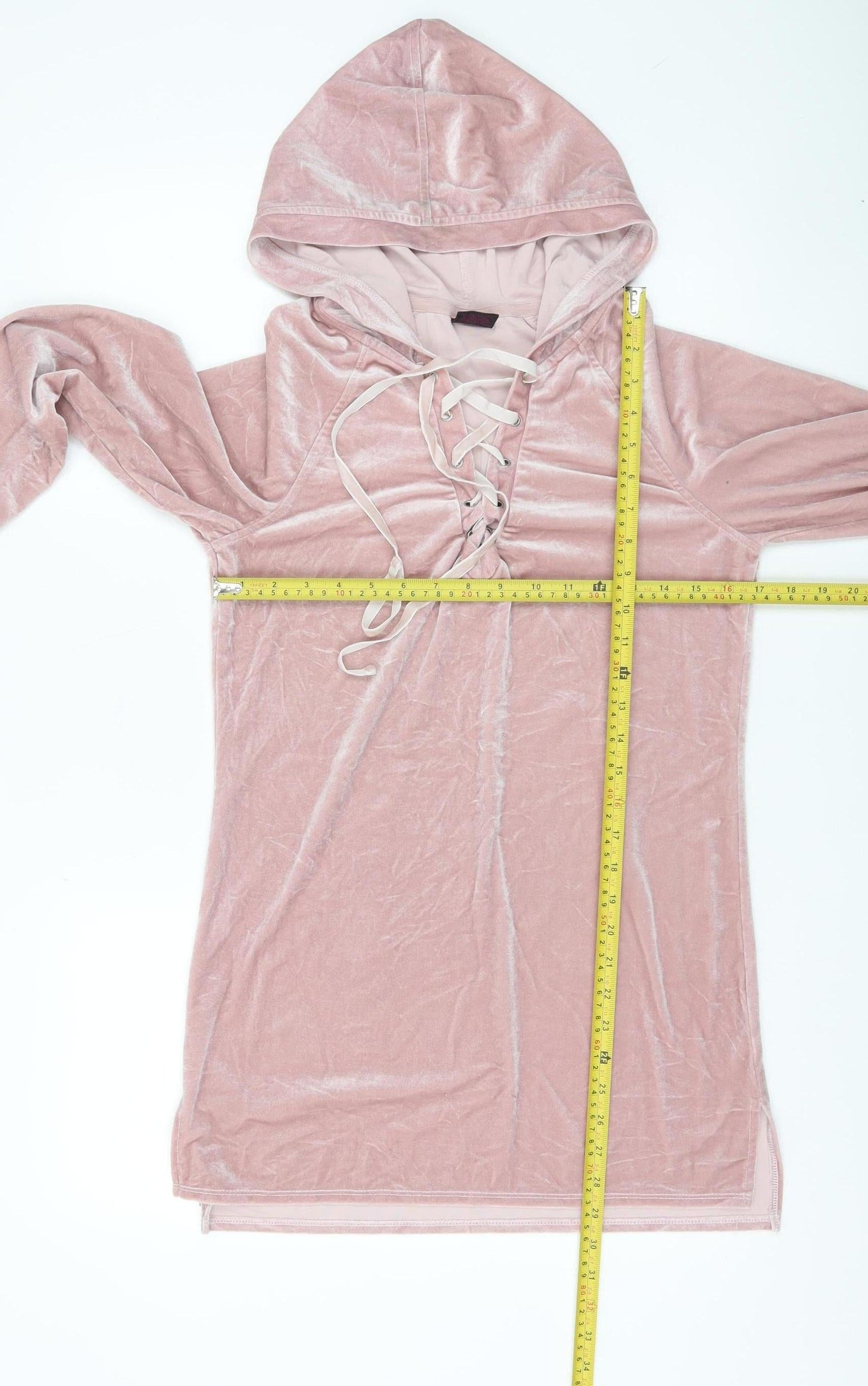 Material Girl Women’s Pink Velvet Lace Up Hoodie Tunic M
