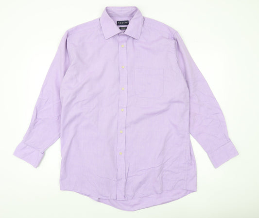 Rochas Men’s Purple Cotton Rich Long Sleeve Dress Shirt 16.5” Regular Fit