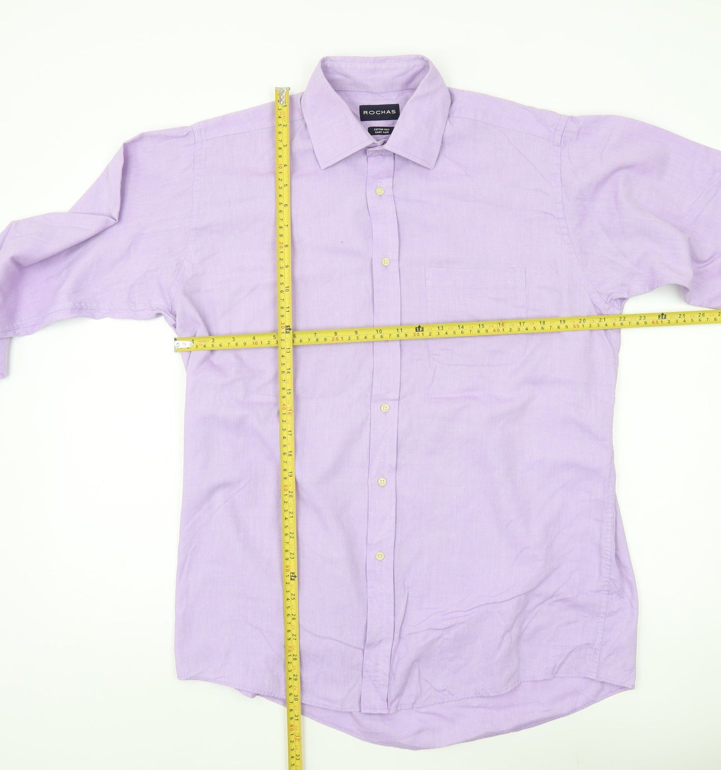 Rochas Men’s Purple Cotton Rich Long Sleeve Dress Shirt 16.5” Regular Fit