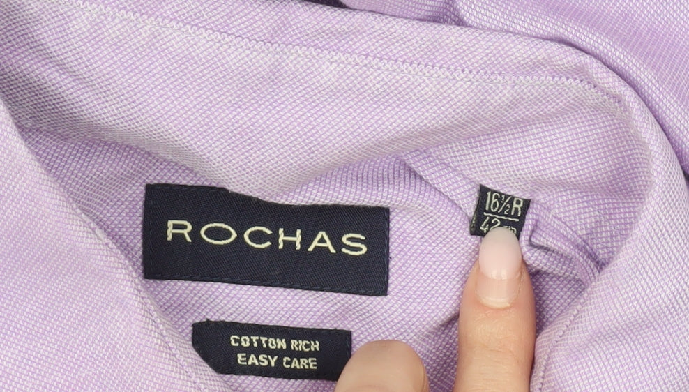 Rochas Men’s Purple Cotton Rich Long Sleeve Dress Shirt 16.5” Regular Fit