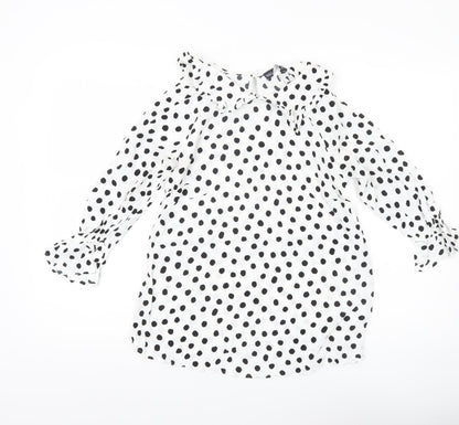 Marks and Spencer Women’s White Polka Dot Blouse Size 8 Ruffle Collar