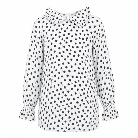 Marks and Spencer Women’s White Polka Dot Blouse Size 8 Ruffle Collar