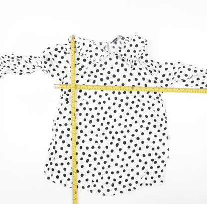 Marks and Spencer Women’s White Polka Dot Blouse Size 8 Ruffle Collar