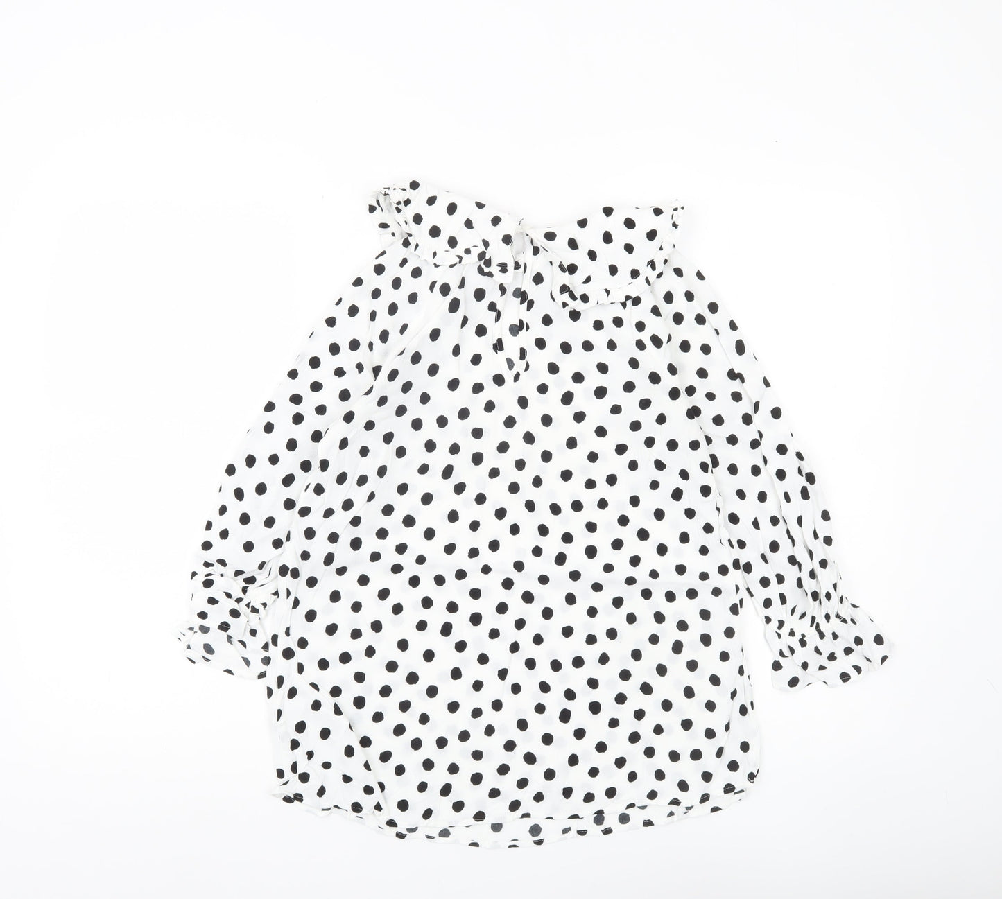 Marks and Spencer Women’s White Polka Dot Blouse Size 8 Ruffle Collar