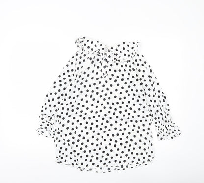 Marks and Spencer Women’s White Polka Dot Blouse Size 8 Ruffle Collar