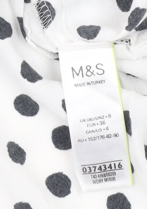 Marks and Spencer Women’s White Polka Dot Blouse Size 8 Ruffle Collar