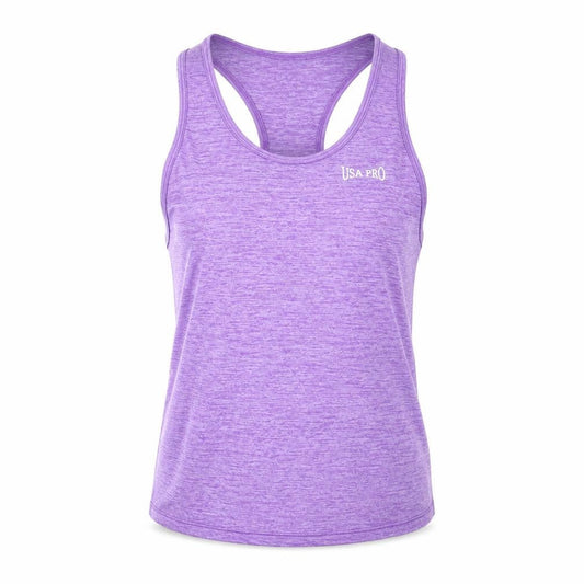 Front view of USA Pro girls’ purple tank top 10 years activewear sports vest