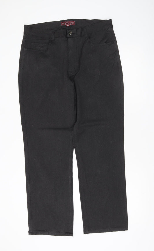 Matinee Mens Black Straight Leg Chino Trousers Size 36x29