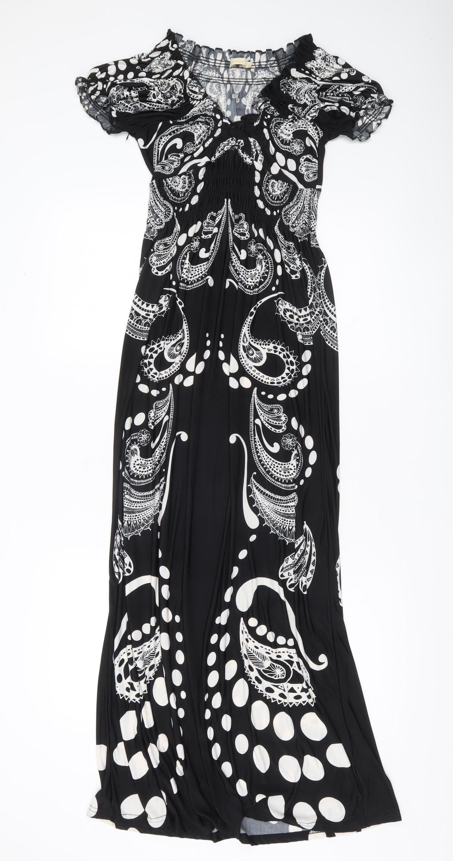 Next Women’s Black Paisley Maxi Dress S Off Shoulder Stretch