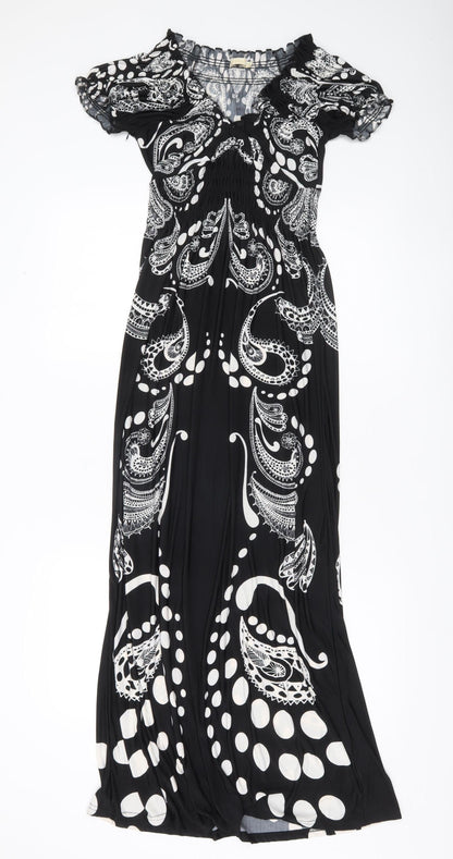 Next Women’s Black Paisley Maxi Dress S Off Shoulder Stretch