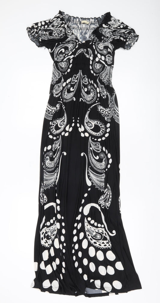 Next Women’s Black Paisley Maxi Dress S Off Shoulder Stretch
