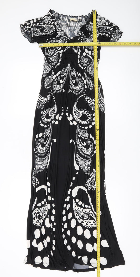Next Women’s Black Paisley Maxi Dress S Off Shoulder Stretch