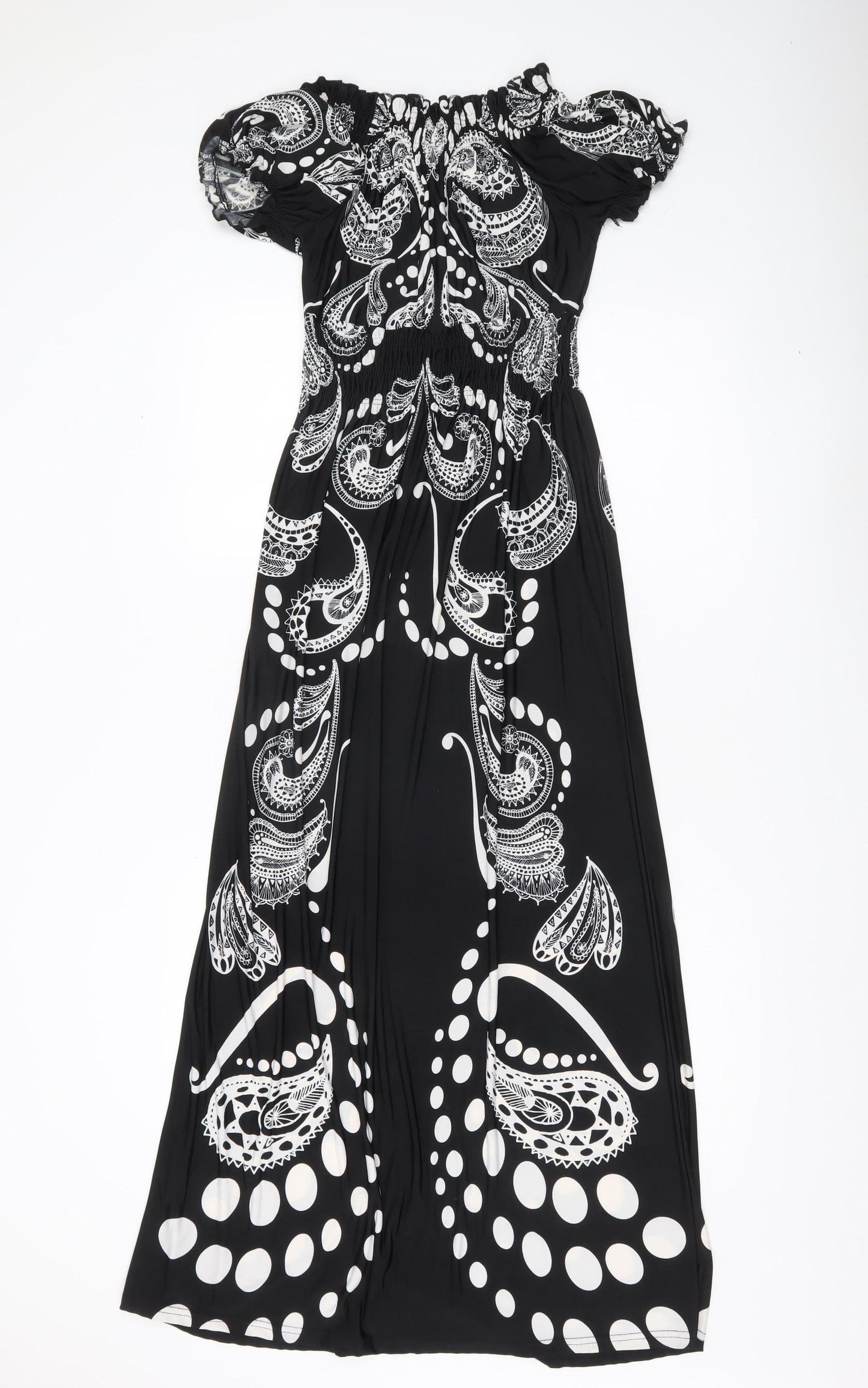 Next Women’s Black Paisley Maxi Dress S Off Shoulder Stretch