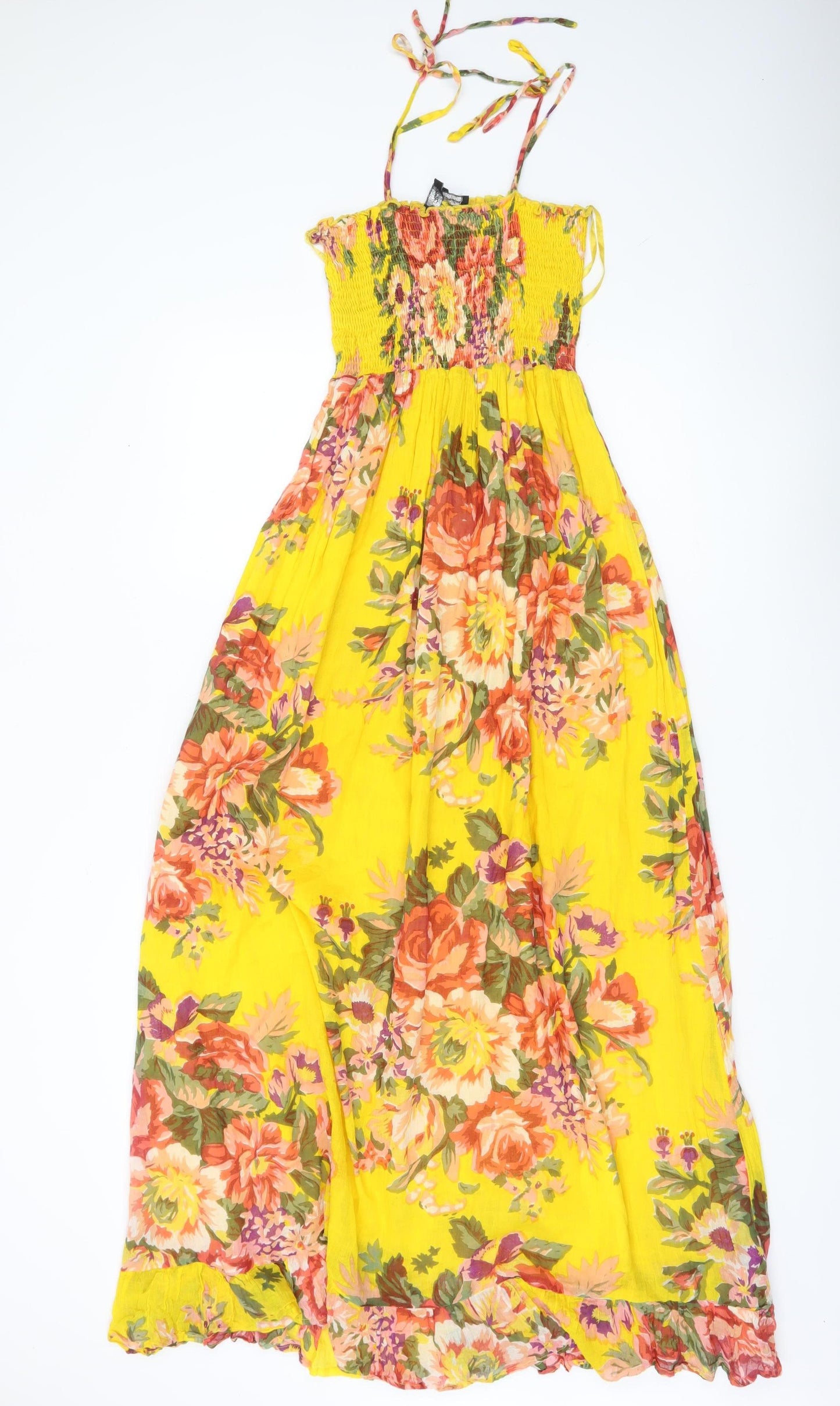Mela Loves London Women’s Yellow Floral Maxi Dress Size S Cotton
