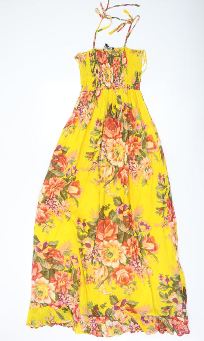Mela Loves London Women’s Yellow Floral Maxi Dress Size S Cotton