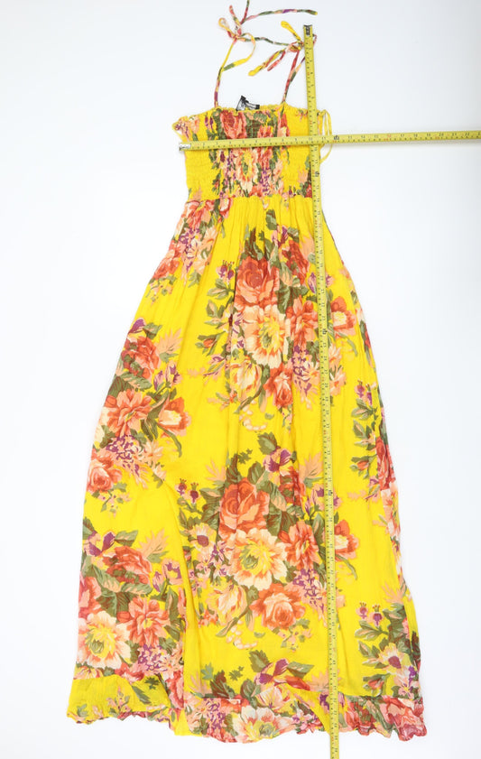 Mela Loves London Women’s Yellow Floral Maxi Dress Size S Cotton