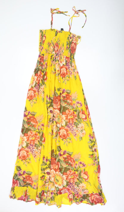 Mela Loves London Women’s Yellow Floral Maxi Dress Size S Cotton