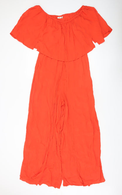 River Island Womens Orange Jumpsuit Size 10 Off Shoulder Wide Leg