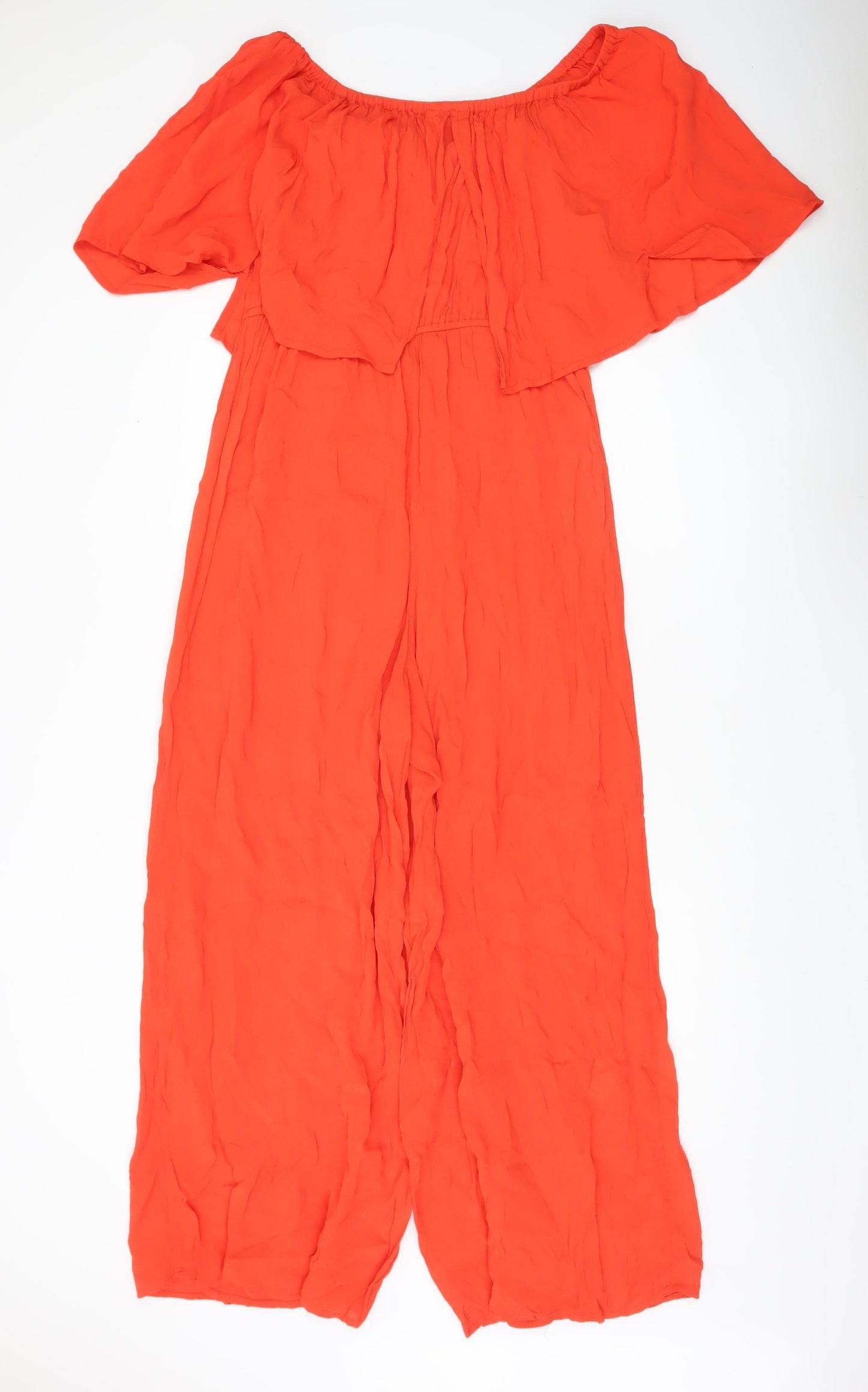River Island Womens Orange Jumpsuit Size 10 Off Shoulder Wide Leg