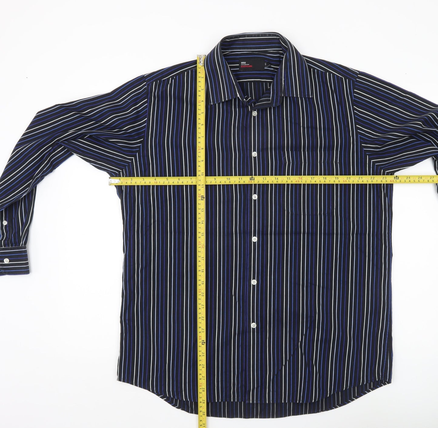 Marks & Spencer Men’s Blue Striped Long Sleeve Button-Up Shirt Size 16