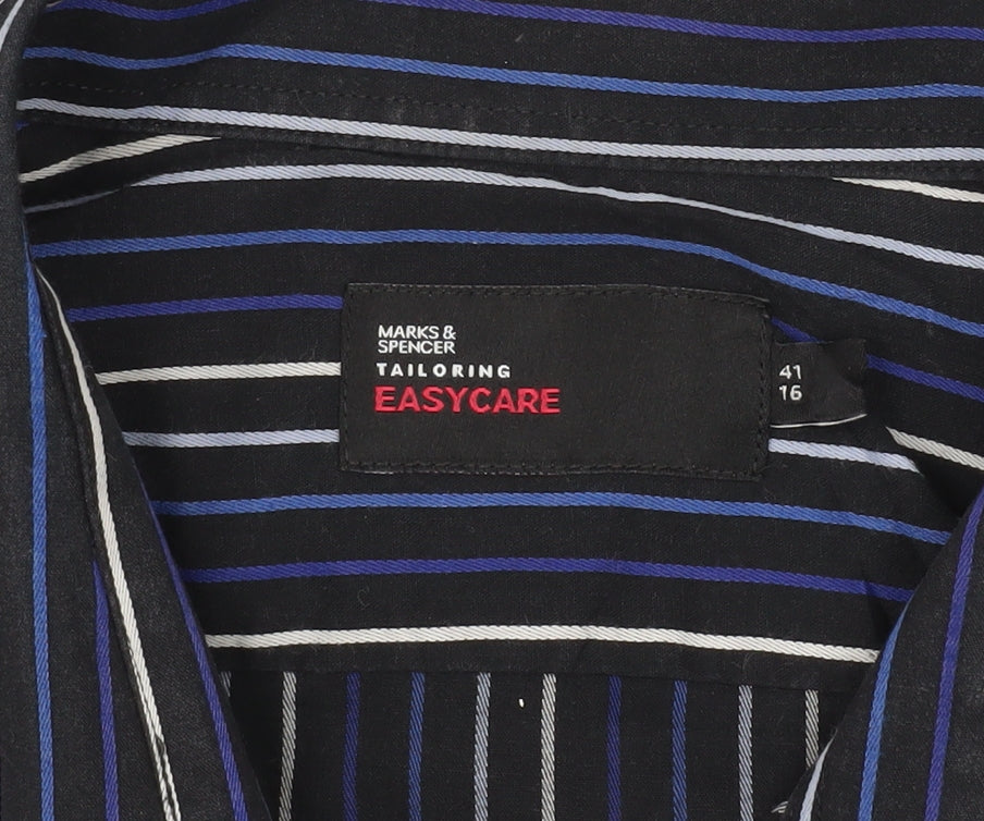 Marks & Spencer Men’s Blue Striped Long Sleeve Button-Up Shirt Size 16