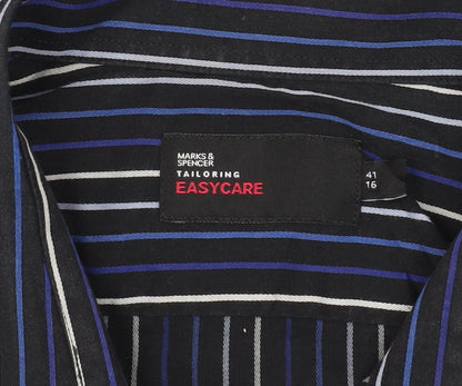 Marks & Spencer Men’s Blue Striped Long Sleeve Button-Up Shirt Size 16