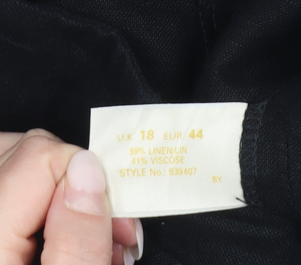 Ann Harvey Womens Black Linen Viscose Size 18 Straight Trousers