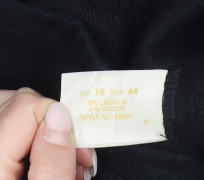 Ann Harvey Womens Black Linen Viscose Size 18 Straight Trousers