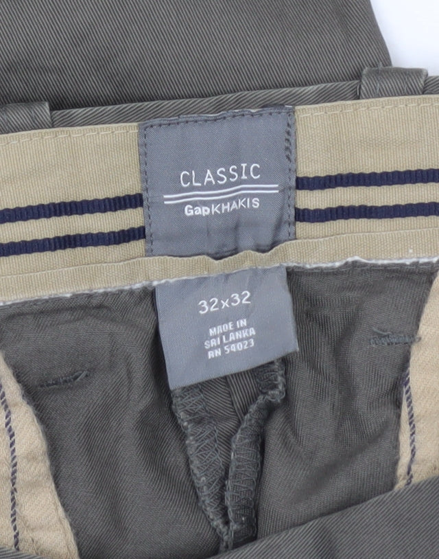 Gap Men's Green Classic Khakis Trousers Size 32x32 Straight Cotton