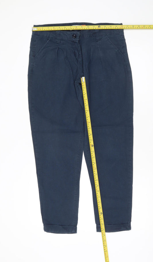 Select Women’s Blue Linen Blend Chino Trousers UK 12 Pleated