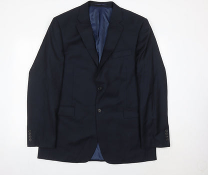 John Lewis Men’s Blue Wool Blazer Jacket 44L Regular Fit Notch Lapel