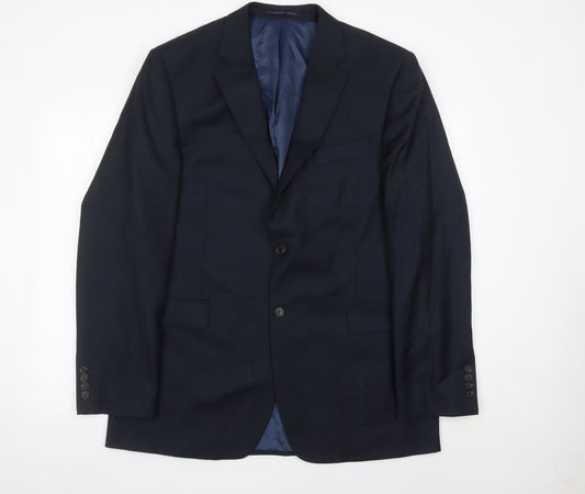 John Lewis Men’s Blue Wool Blazer Jacket 44L Regular Fit Notch Lapel