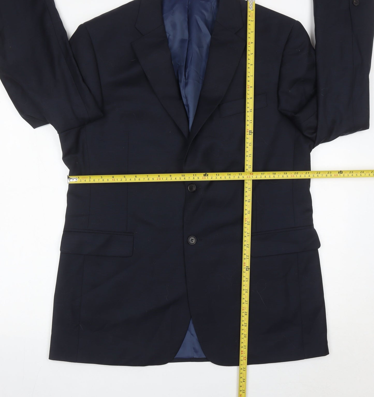 John Lewis Men’s Blue Wool Blazer Jacket 44L Regular Fit Notch Lapel