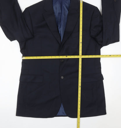 John Lewis Men’s Blue Wool Blazer Jacket 44L Regular Fit Notch Lapel