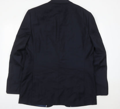 John Lewis Men’s Blue Wool Blazer Jacket 44L Regular Fit Notch Lapel