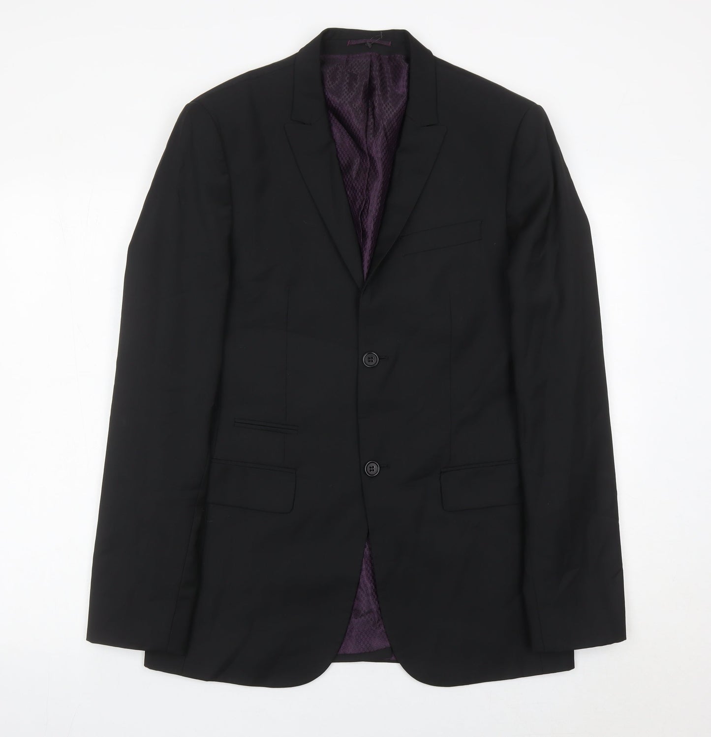 River Island Men’s Black 38L Suit Jacket Wool Blend Notch Lapel
