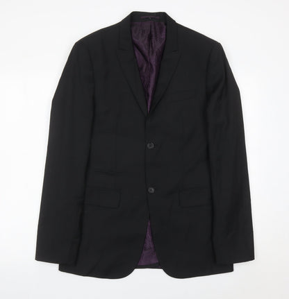 River Island Men’s Black 38L Suit Jacket Wool Blend Notch Lapel