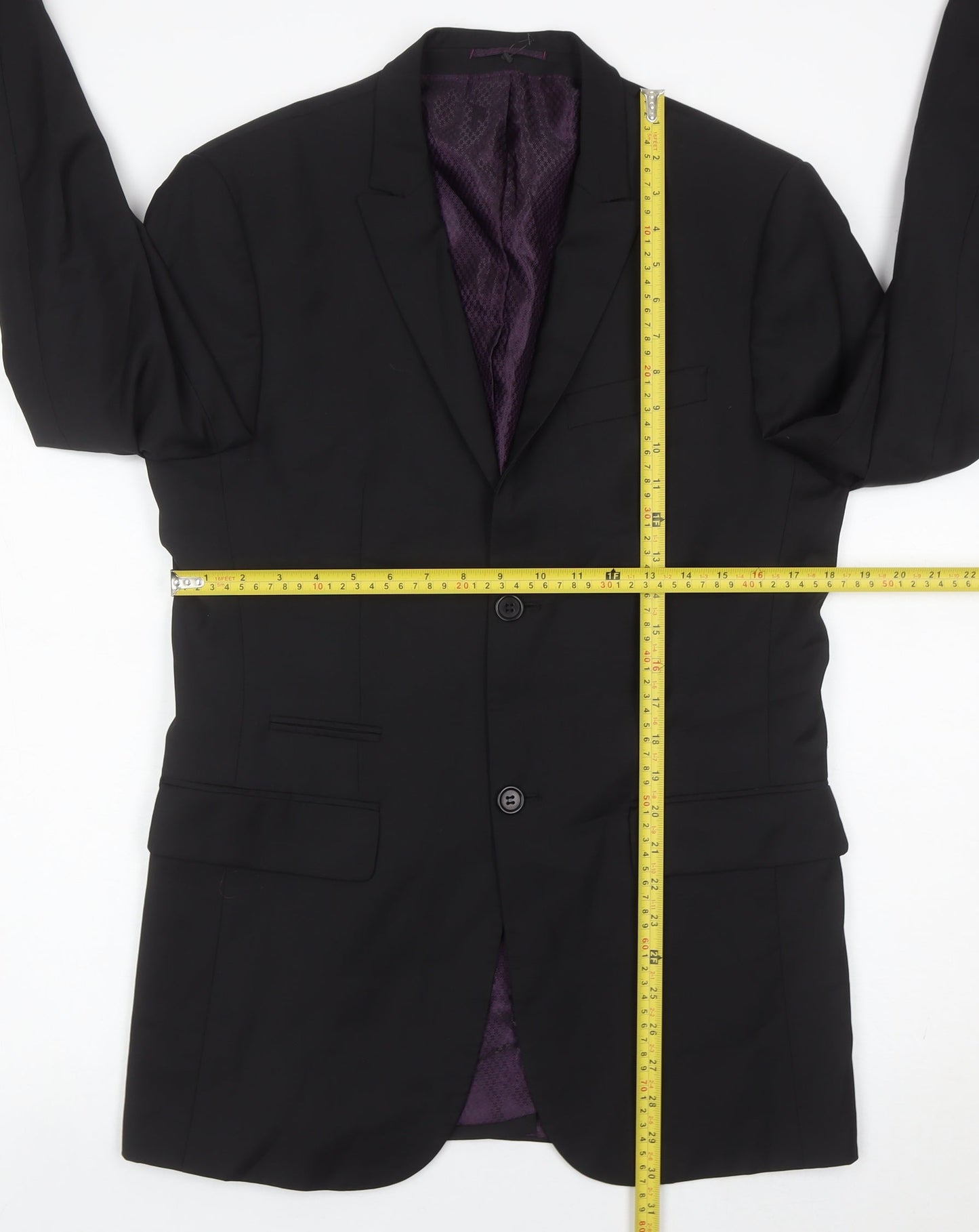 River Island Men’s Black 38L Suit Jacket Wool Blend Notch Lapel