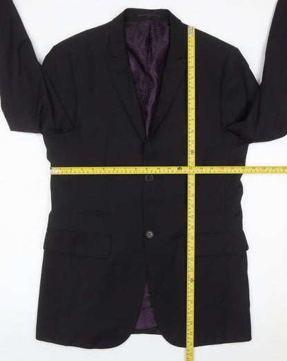 River Island Men’s Black 38L Suit Jacket Wool Blend Notch Lapel