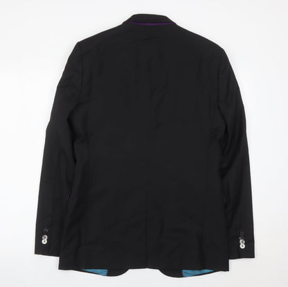 River Island Men’s Black 38L Suit Jacket Wool Blend Notch Lapel
