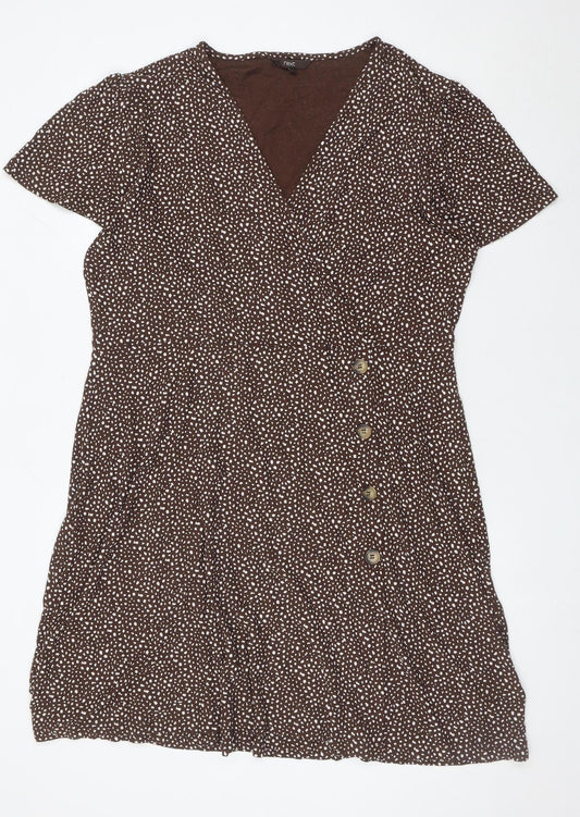 Next Women Brown Polka Dot Wrap Dress Size 20 Short Sleeve