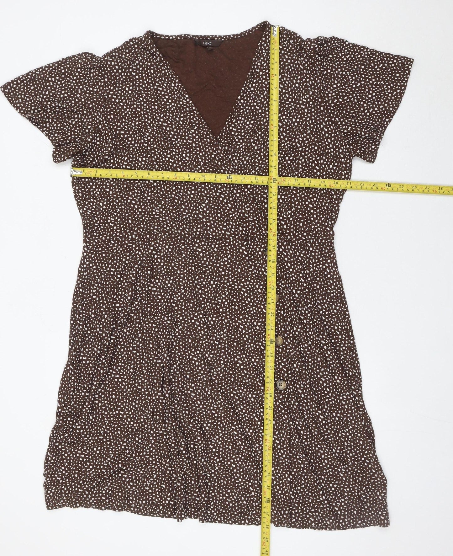 Next Women Brown Polka Dot Wrap Dress Size 20 Short Sleeve