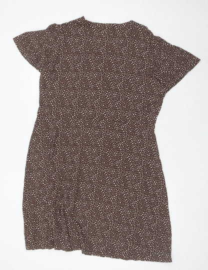 Next Women Brown Polka Dot Wrap Dress Size 20 Short Sleeve