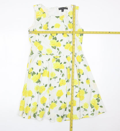 Fever London Womens White Yellow Floral Fit & Flare Dress UK 12
