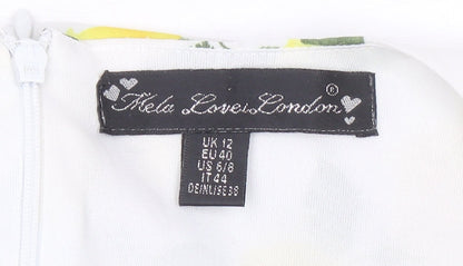 Fever London Womens White Yellow Floral Fit & Flare Dress UK 12