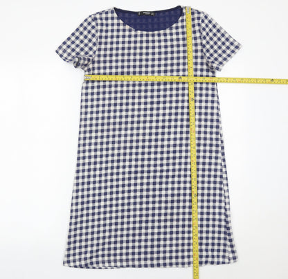 Mango Women Blue Check Shift Dress Size 8 Short Sleeve Knee Length